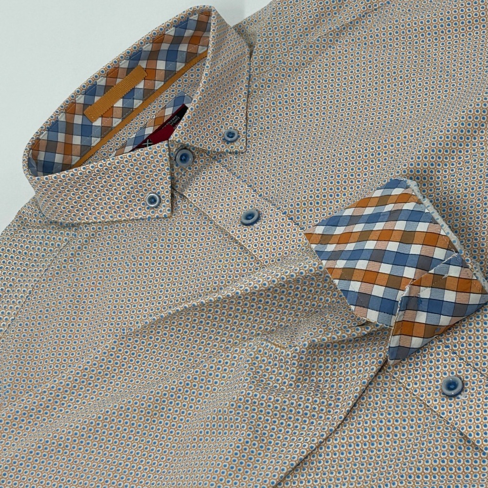 Johnston & Murphy XC4 Shirt Mens M Orange Blue Geometric Button Down Flip Cuffs
